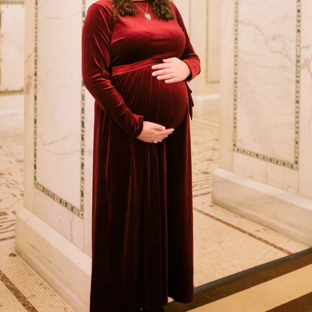 Elegant Velvet Maternity Maxi Dress